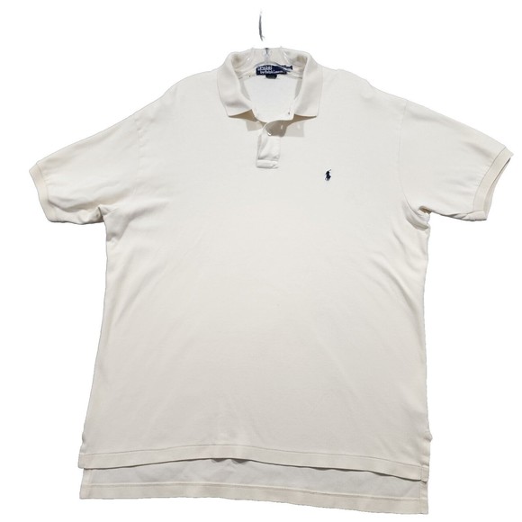 Ralph Lauren Polo Shirt Mens XL White Solid 100% Cotton Black Pony Vintage - Picture 1 of 16